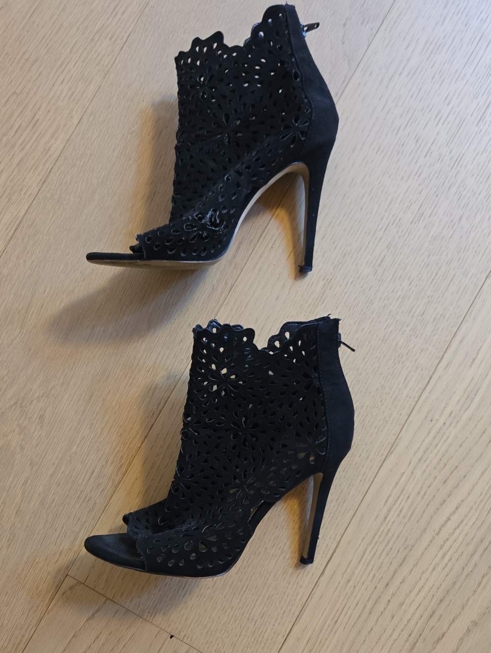 Aldo Black Laser-Cut Peep-Toe High Heel Booties
